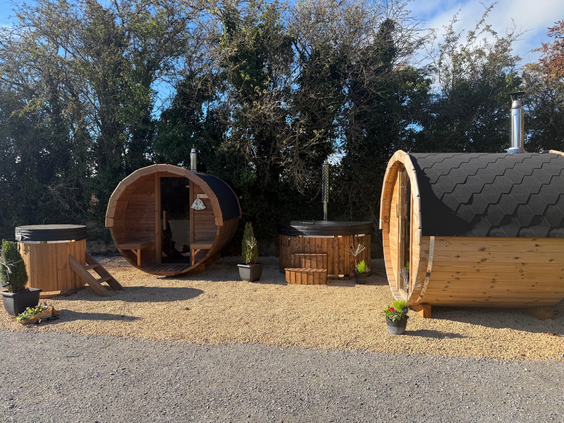 Revival Health Labs showroom in Tipperary with barrel saunas and hot tubs